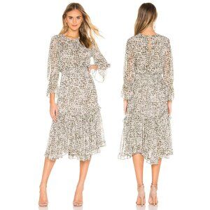 Misa Los Angeles Laia Smocked Ruffle Tiered Midi Dress Floral Party Boho - XS